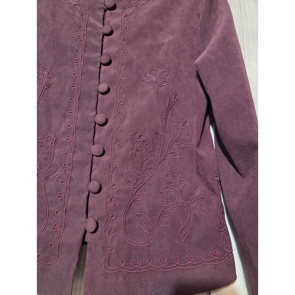 Sag Harbo Purple Faux Suede Embroidered Button Front Jacket Womens No Size Tag